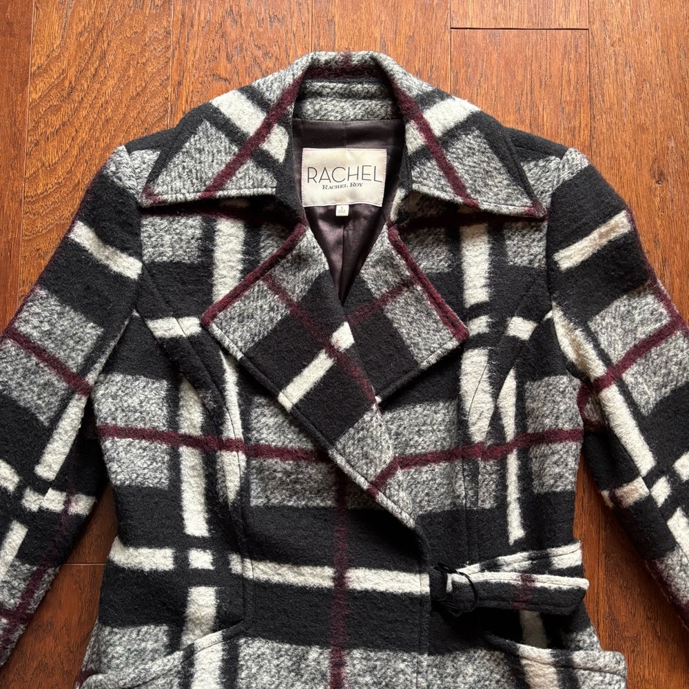 RACHEL Rachel Roy Black and White Plaid Pea Coat - Picture 7 of 15